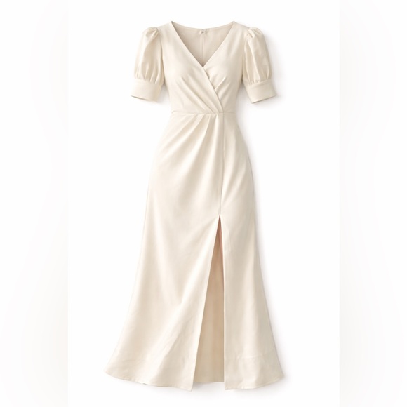 Dresses & Skirts - Elegant Ivory Maxi Dress with Puff Sleeves